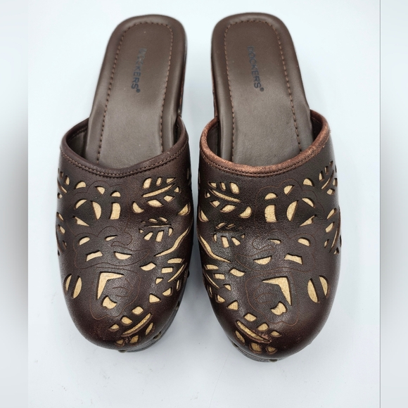 Dockers Brown Leather Mules with Intricate Cutout Design Sz 8.5M - Picture 1 of 8